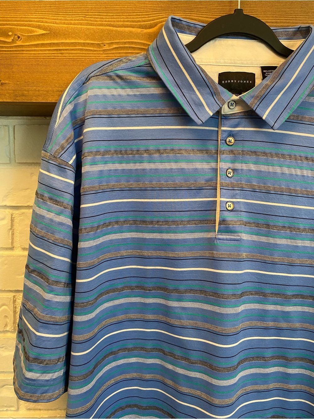 100% Cotton Bobby Jones Blue Striped Mercerized Cotton Golf Polo Shirt XXL